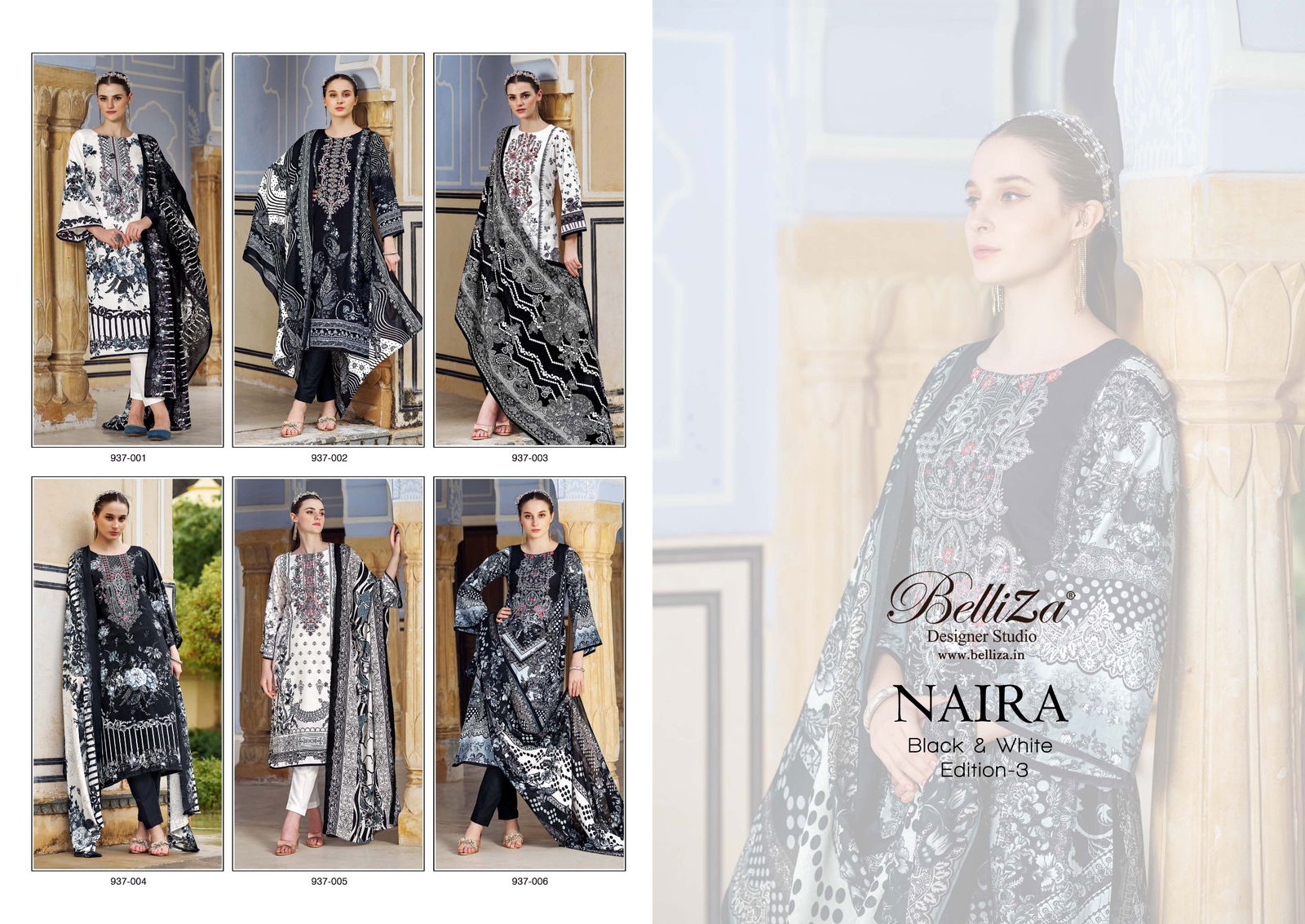 Naira Black And White Edition 3 By Belliza Cotton Dress Material Wholesale Shop In Surat
